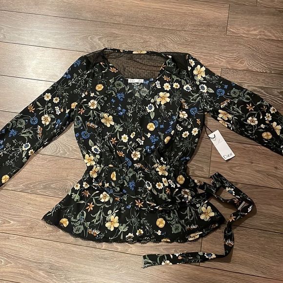 DEX Blue Dijon Floral Printed Faux Wrap Blouse 👚 - Picture 4 of 7